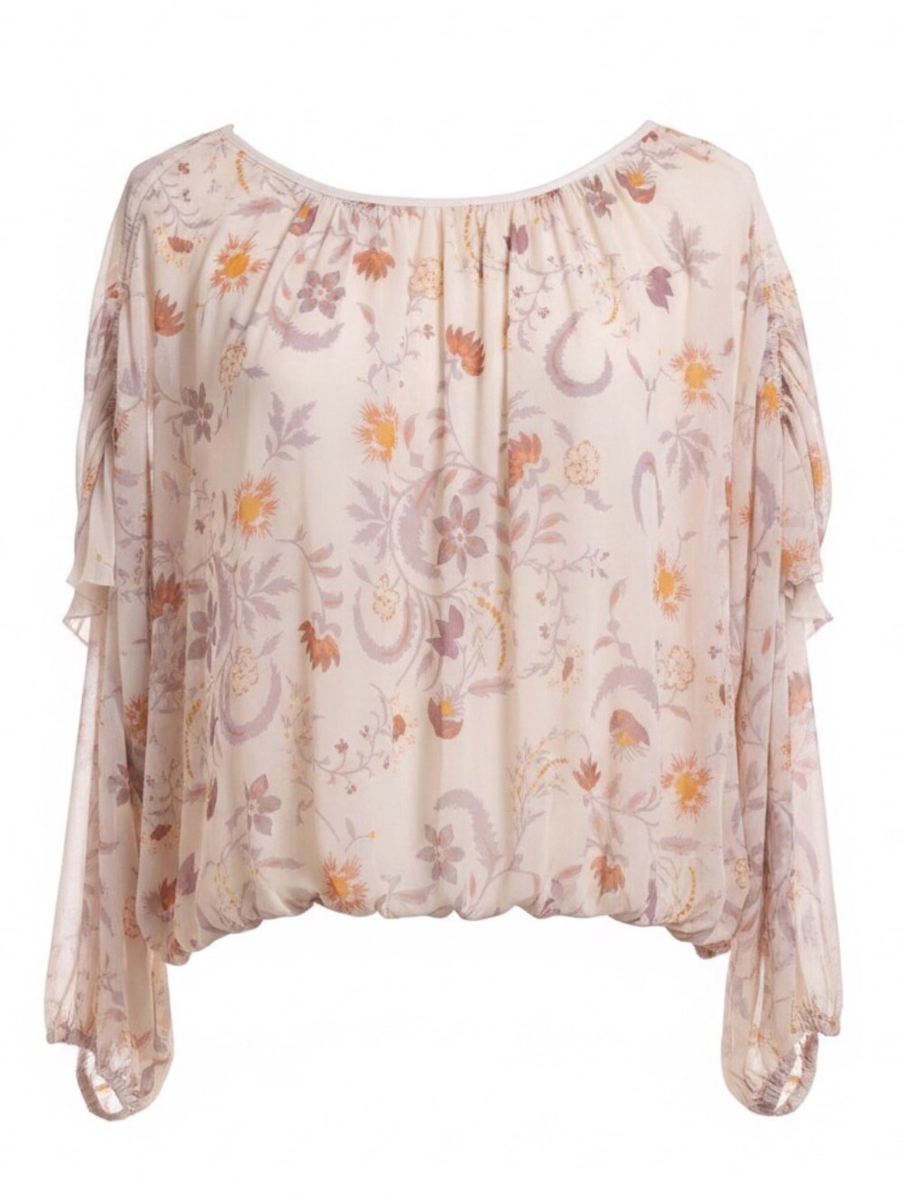 Free People Cream Peach Floral Mesh Off Shoulder Blouse Size Small